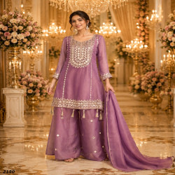 Women's Premium Simar Silk Hand Mirror Work Gharara Suit Set with Dupatta